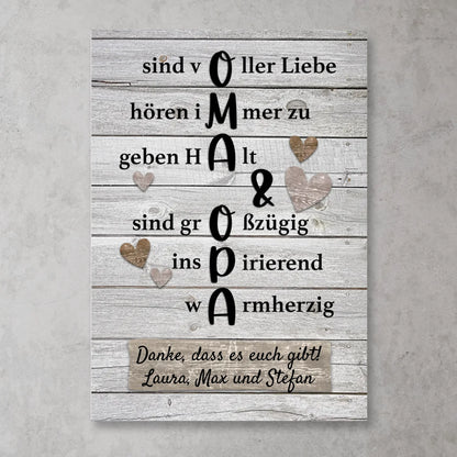 Oma & Opa hören immer zu - Personalisiertes Poster